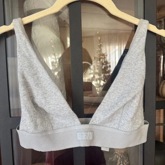 SKIMS bralette cotton ribbed plunge vneck heather gray adjustable - Picture 2 of 8